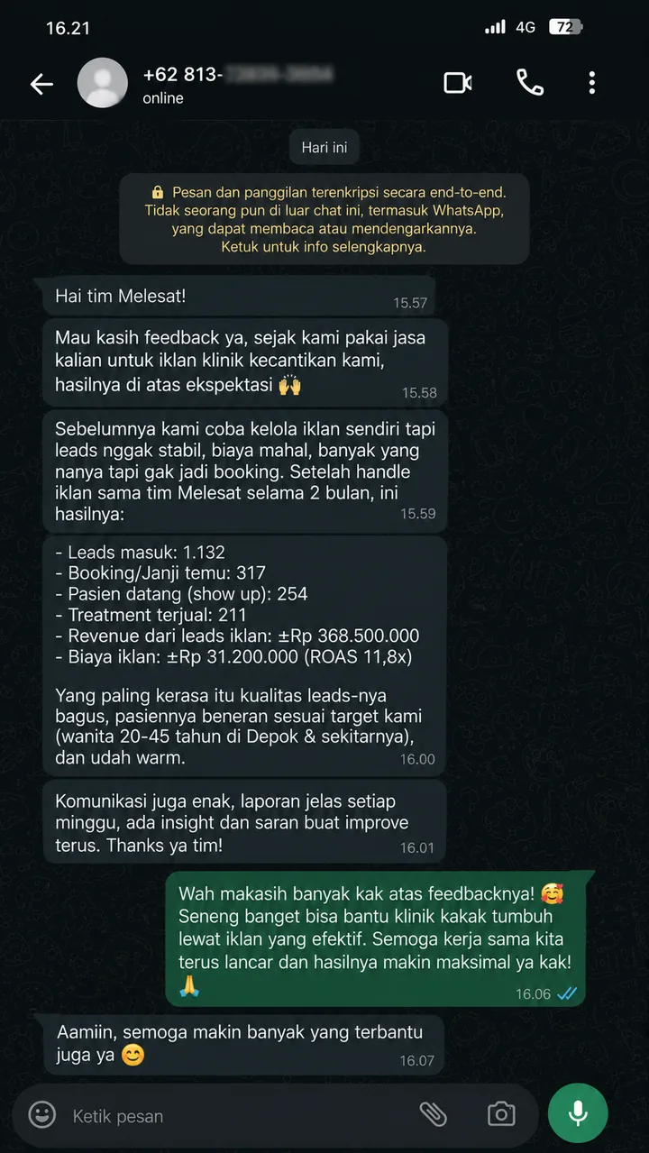 Cuplikan testimoni bisnis Klinik