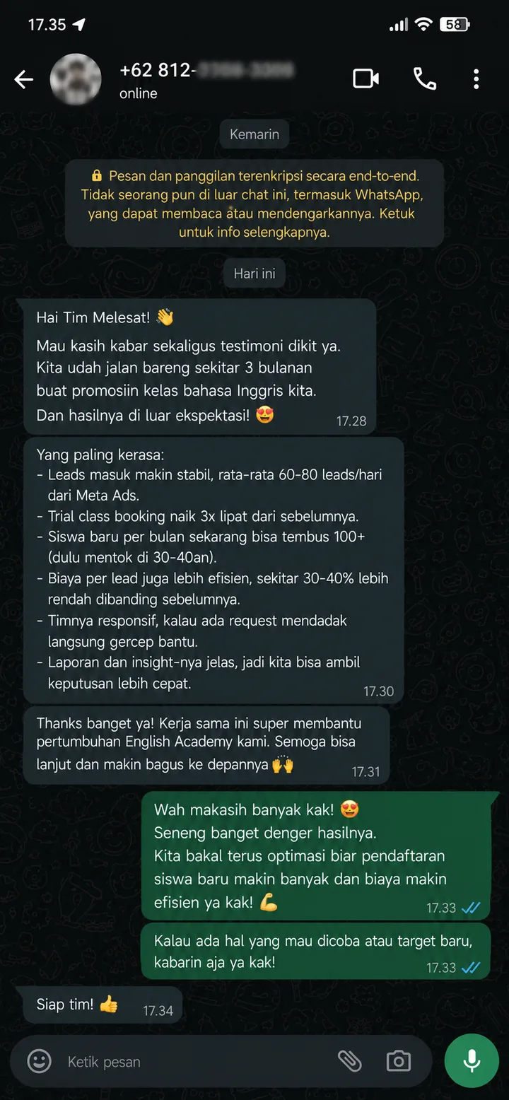 Cuplikan testimoni bisnis Edukasi