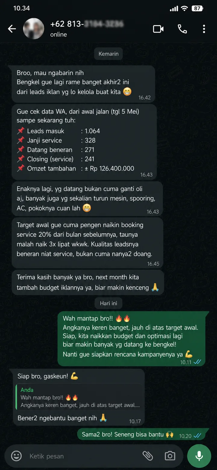 Cuplikan testimoni bisnis Bengkel