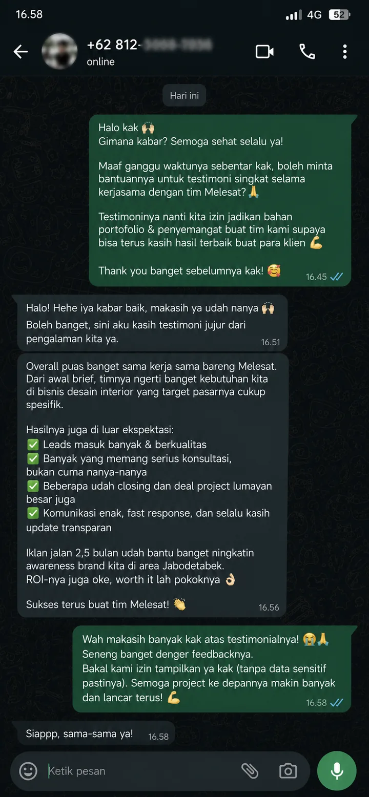 Cuplikan testimoni bisnis Interior