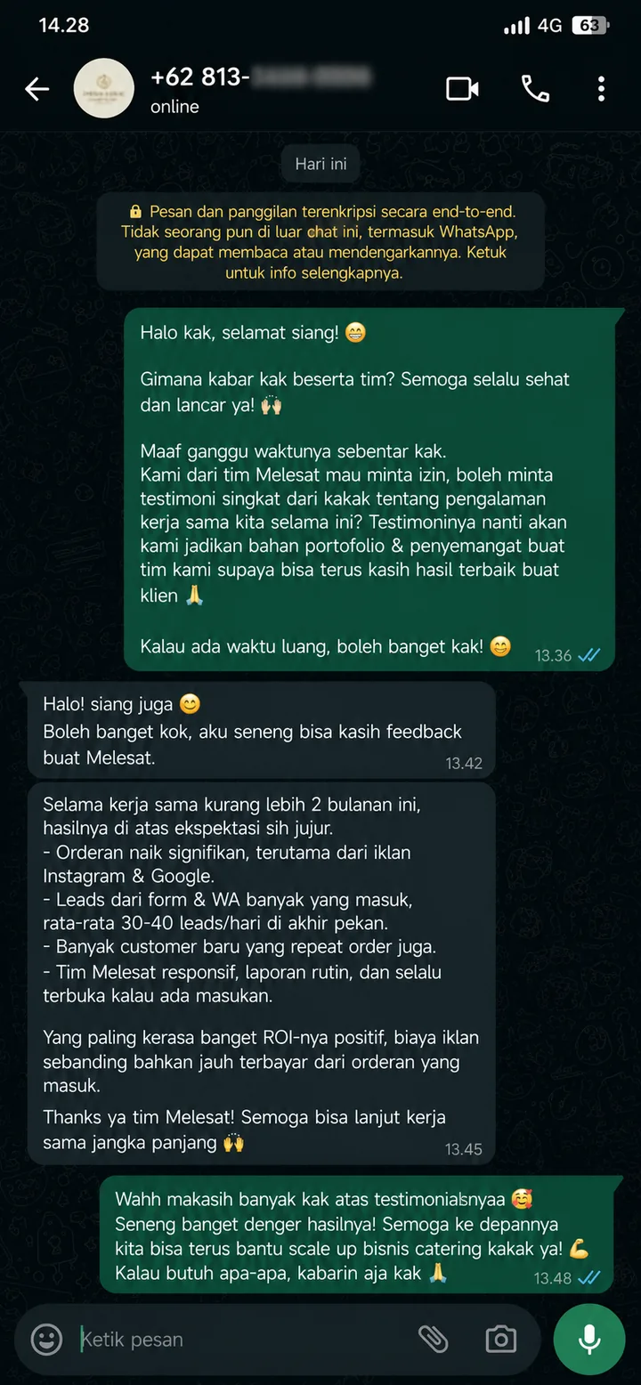 Cuplikan testimoni bisnis Catering