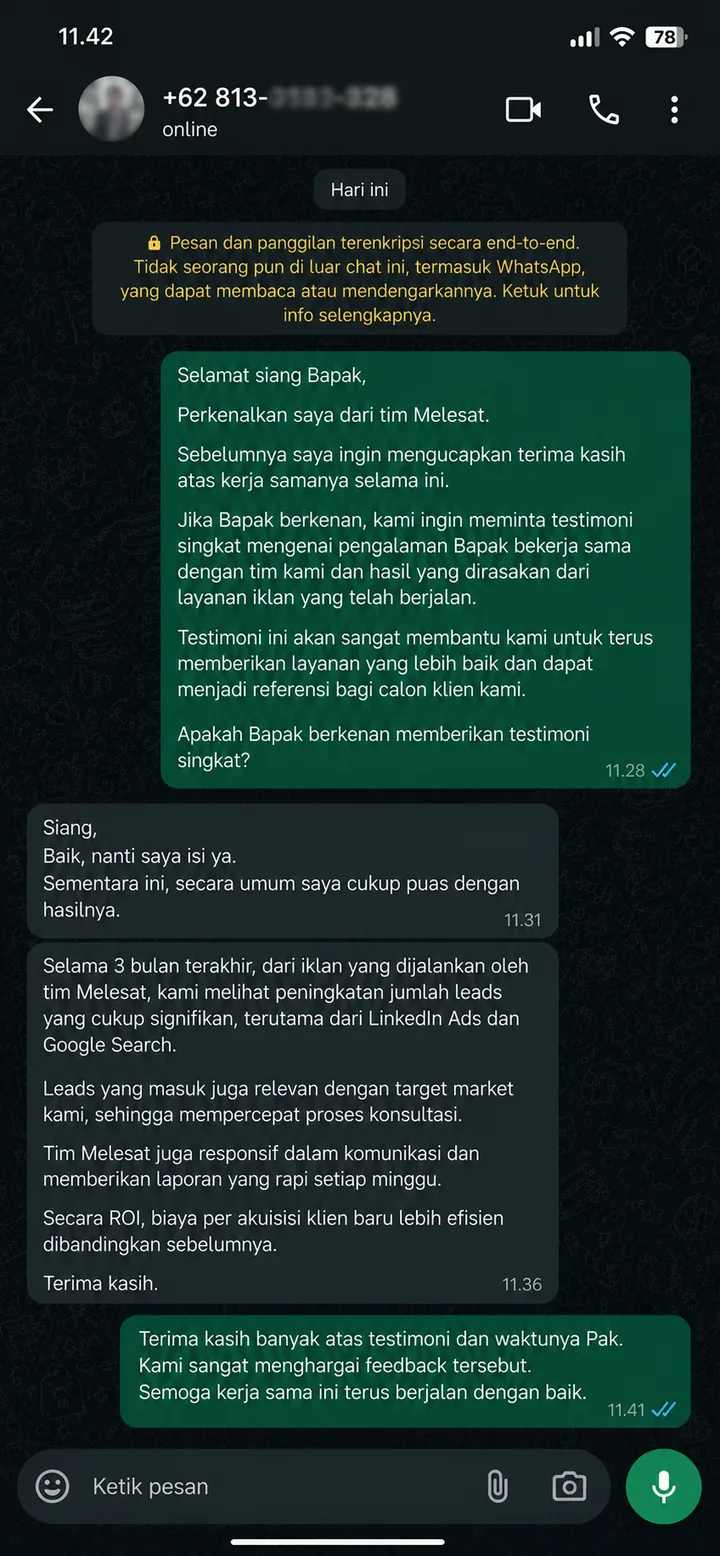 Cuplikan testimoni bisnis B2B